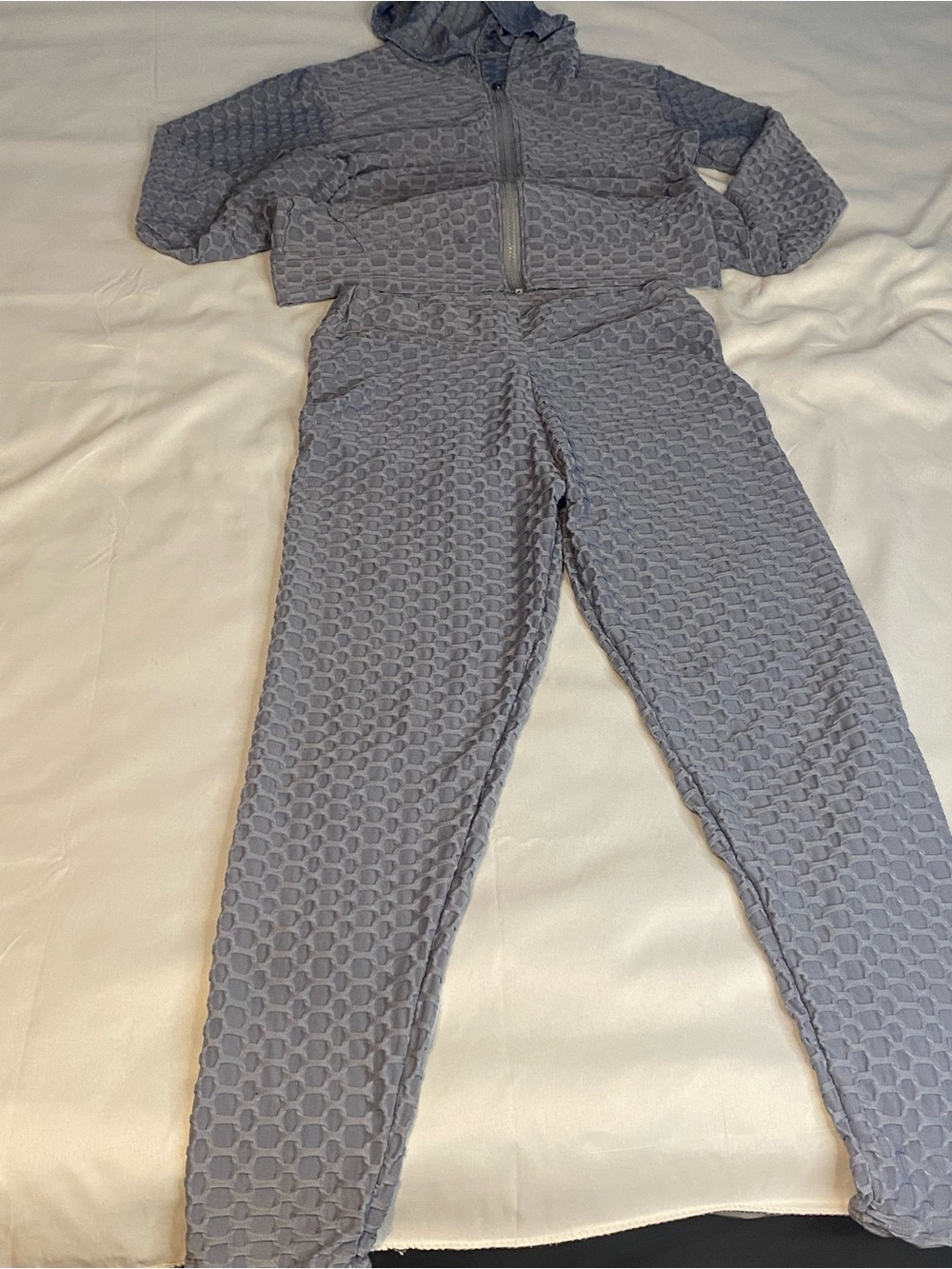 Women’s Gray 2-Pc Tracksuit Set M Hooded Zip Jacket & Pants Pockets